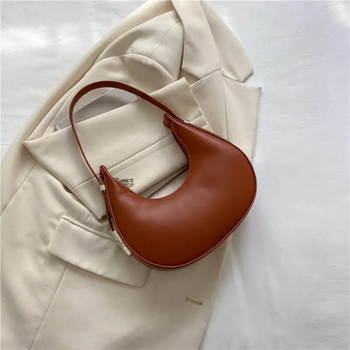 Black Crescent-Shaped Leather Shoulder Bag